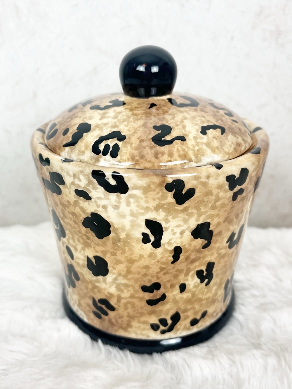 Home Interiors Leopard Print Small Canister Jar Safari Jungle Rare Ceramic Retro
